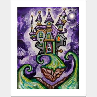 Halloween Haunted Night Castle Painting Posters and Art